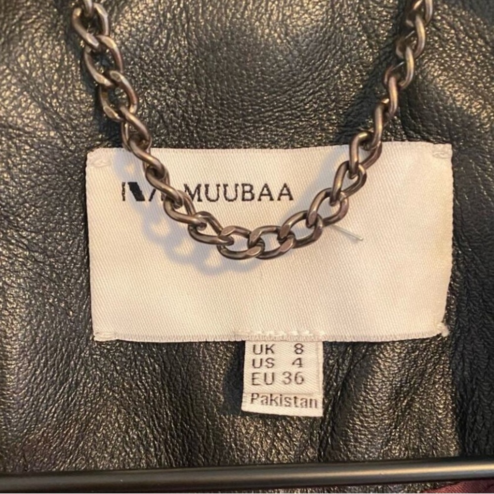 MUUBAA Black Sheep Leather Crop Moto Belted Jacket 4 - Picture 3 of 6